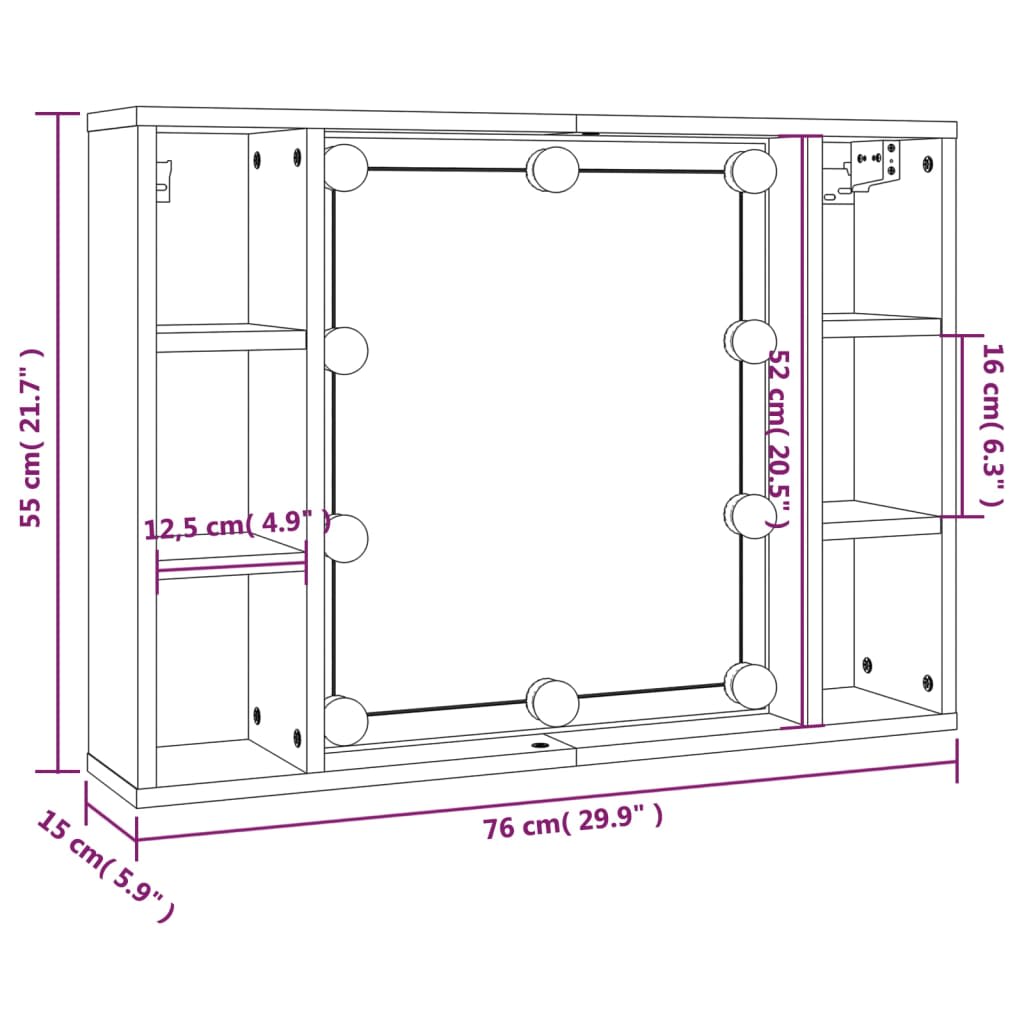 Spiegelschrank mit LED Betongrau 76x15x55 cm