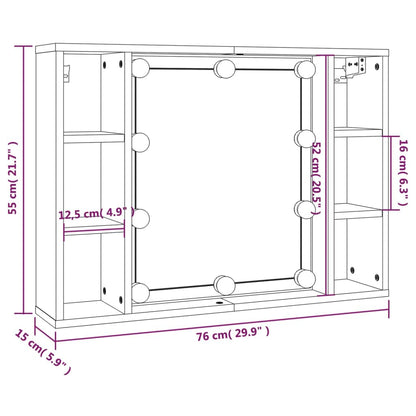 Spiegelschrank mit LED Betongrau 76x15x55 cm