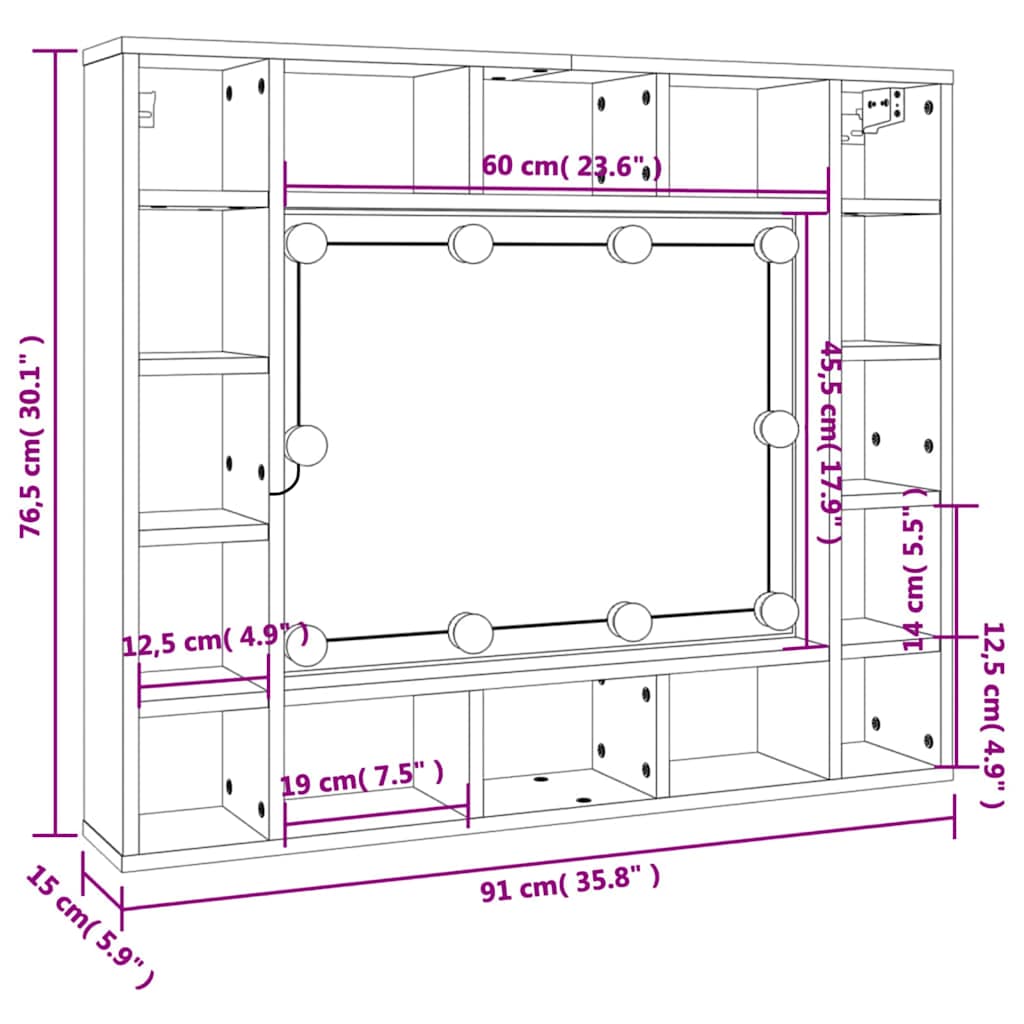Spiegelschrank mit LED Sonoma-Eiche 91x15x76,5 cm