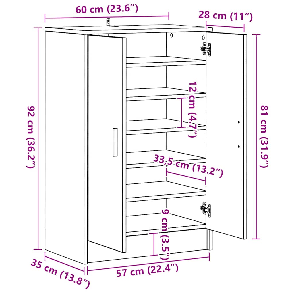 Schuhschrank Sonoma-Eiche 60x35x92 cm Holzwerkstoff