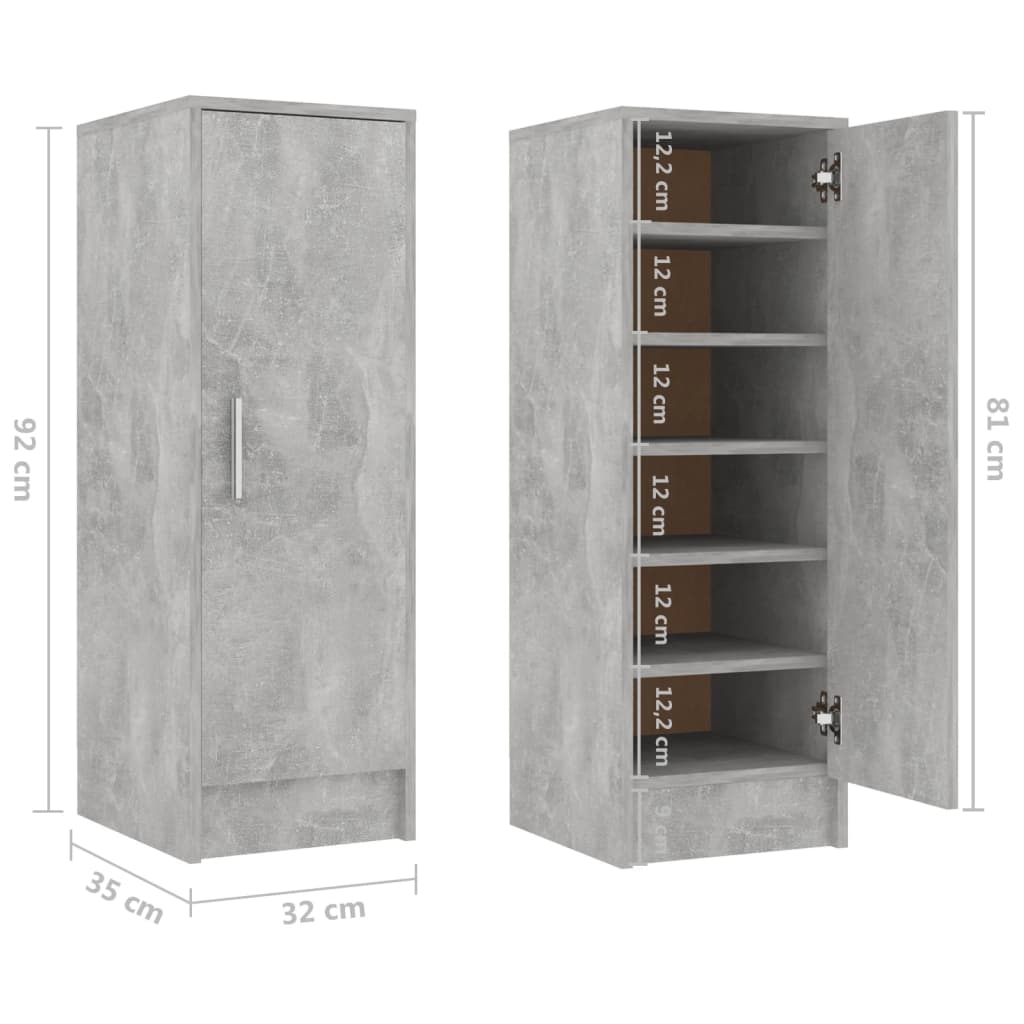 Shoe Cabinet Concrete Grey 32x35x92 cm Wood Material