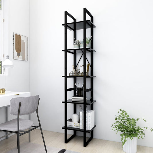 Bookcase 5 compartments black 40x30x175 cm wood material