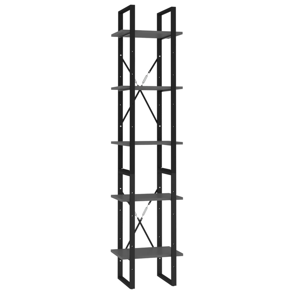 Bookcase 5 compartments grey 40x30x175 cm wood material