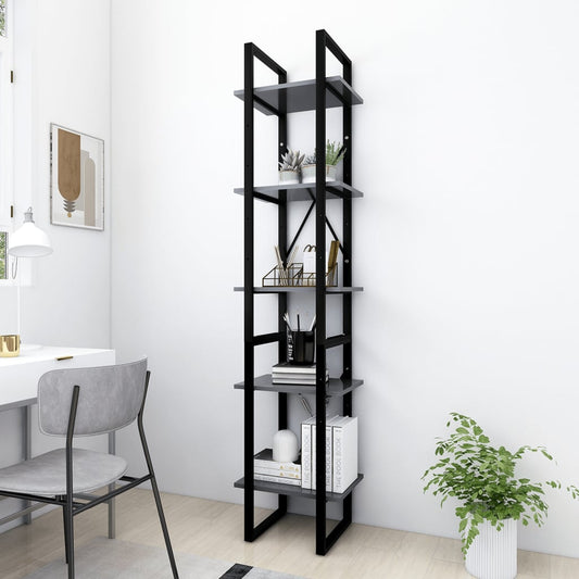 Bookcase 5 compartments grey 40x30x175 cm wood material