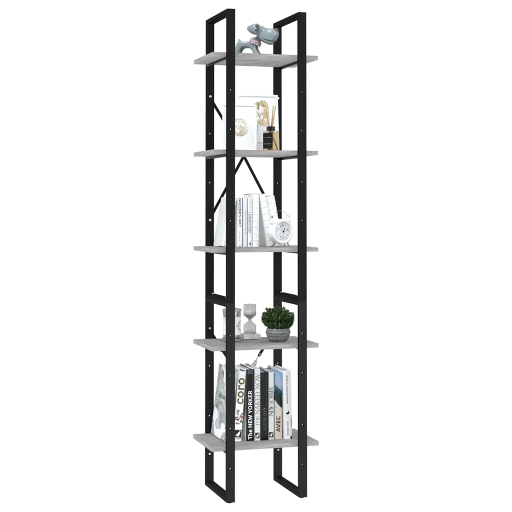 Bookcase 5 compartments concrete grey 40x30x175 cm wood material