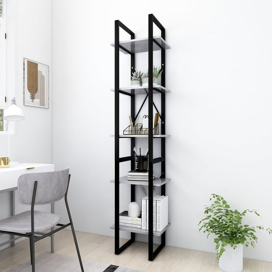 Bookcase 5 compartments concrete grey 40x30x175 cm wood material