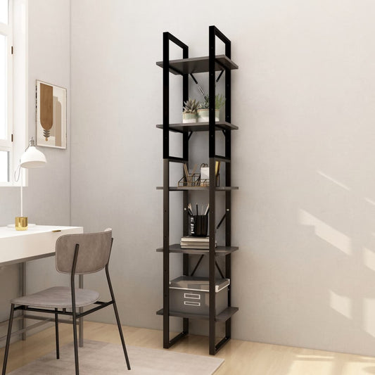 Bookcase 5 compartments grey 40x30x175 cm solid pine wood