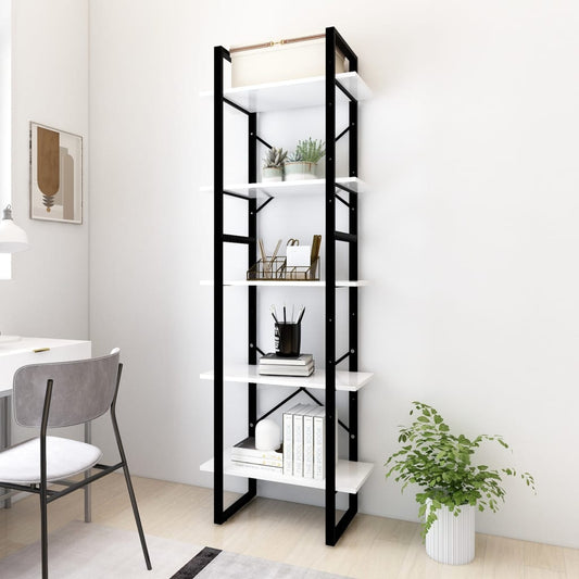 Bookcase 5 compartments white 60x30x175 cm wood material