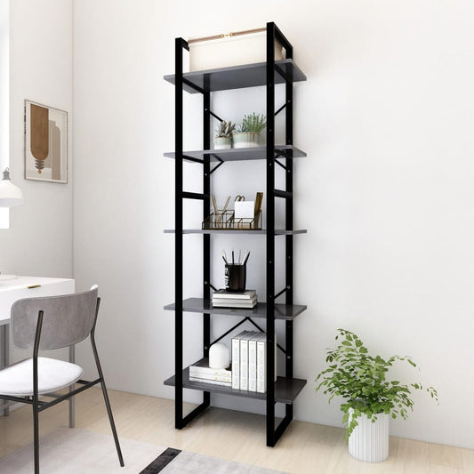 Bookcase 5 compartments grey 60x30x175 cm wood material