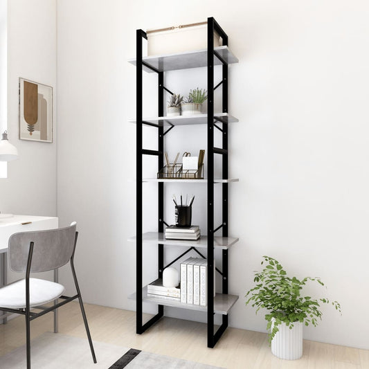 Bookcase 5 compartments concrete grey 60x30x175 cm wood material