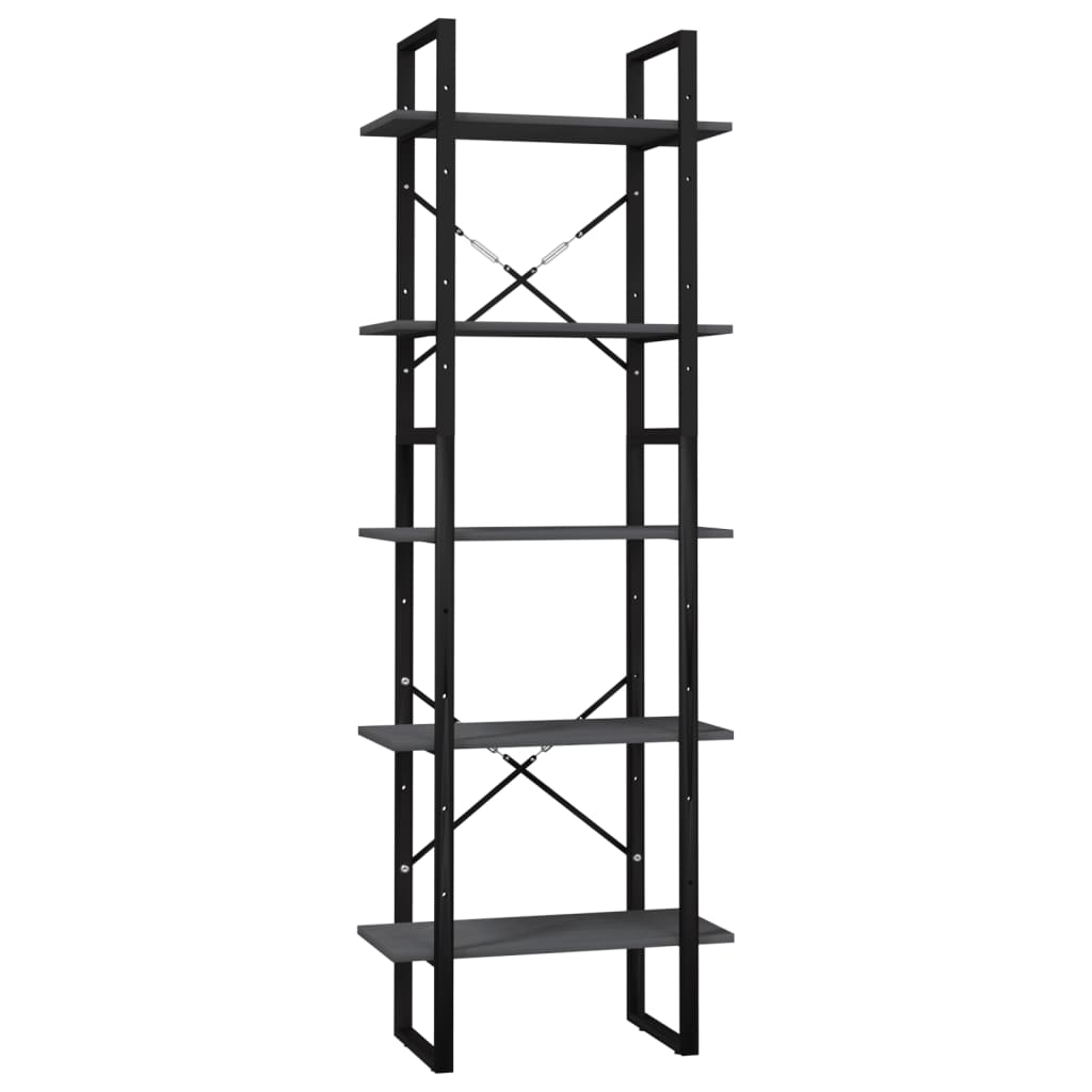 Bookcase 5 compartments grey 60x30x175 cm solid pine wood