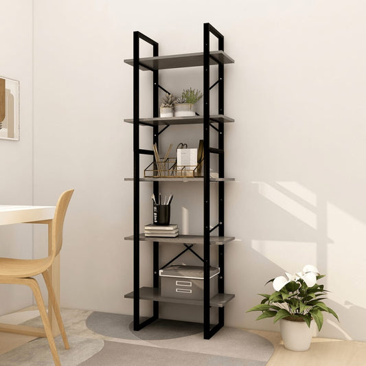 Bookcase 5 compartments grey 60x30x175 cm solid pine wood