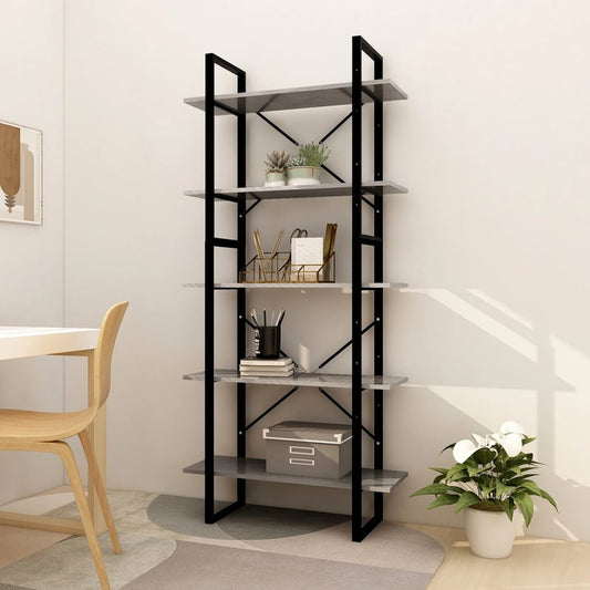 Bücherregal 5 Fächer Betongrau 80x30x175 cm Holzwerkstoff