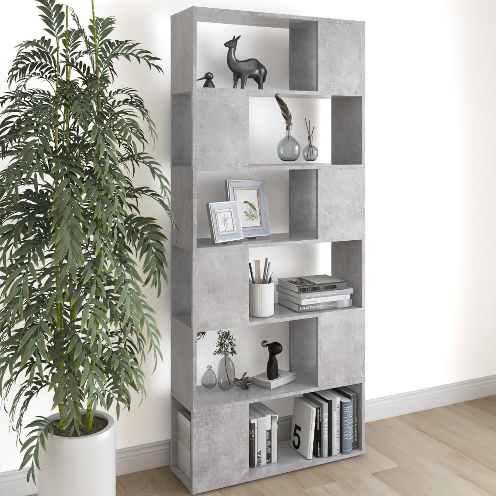 Bookcase Room Divider Concrete Grey 80x24x186 cm Wood Material