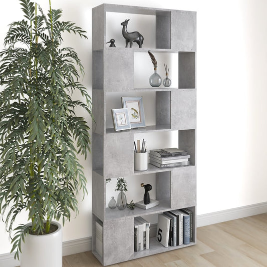 Bookcase Room Divider Concrete Grey 80x24x186 cm Wood Material