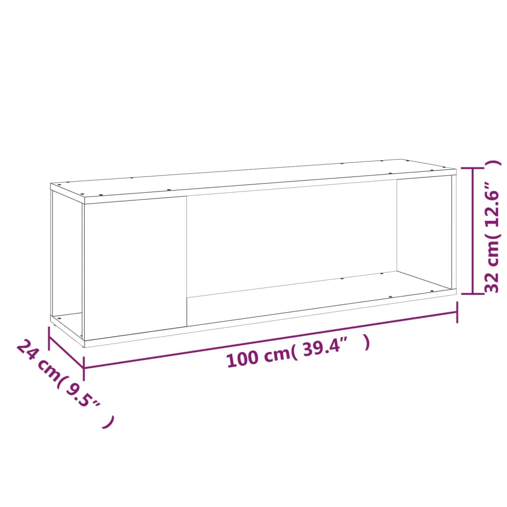 Meuble TV gris béton 100x24x32 cm en bois