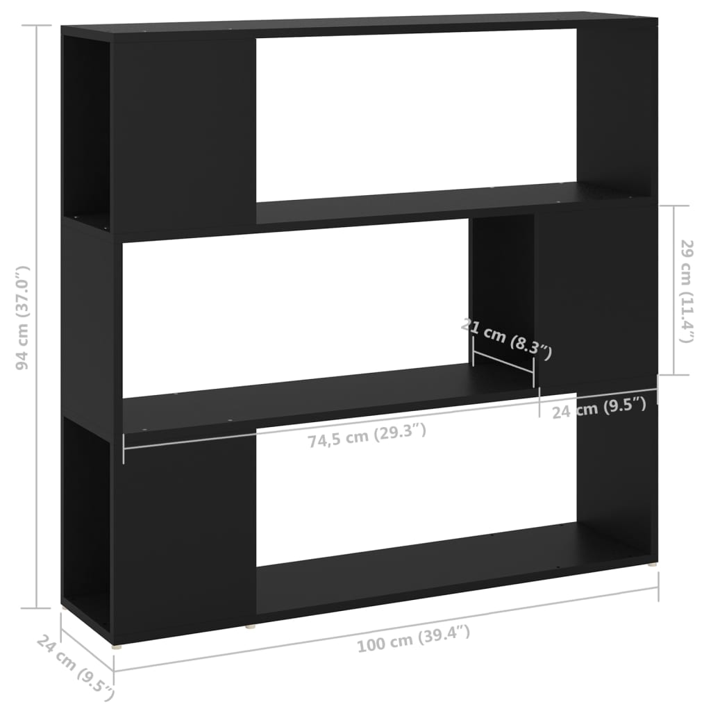 Bookshelf Room Divider Black 100x24x94 cm