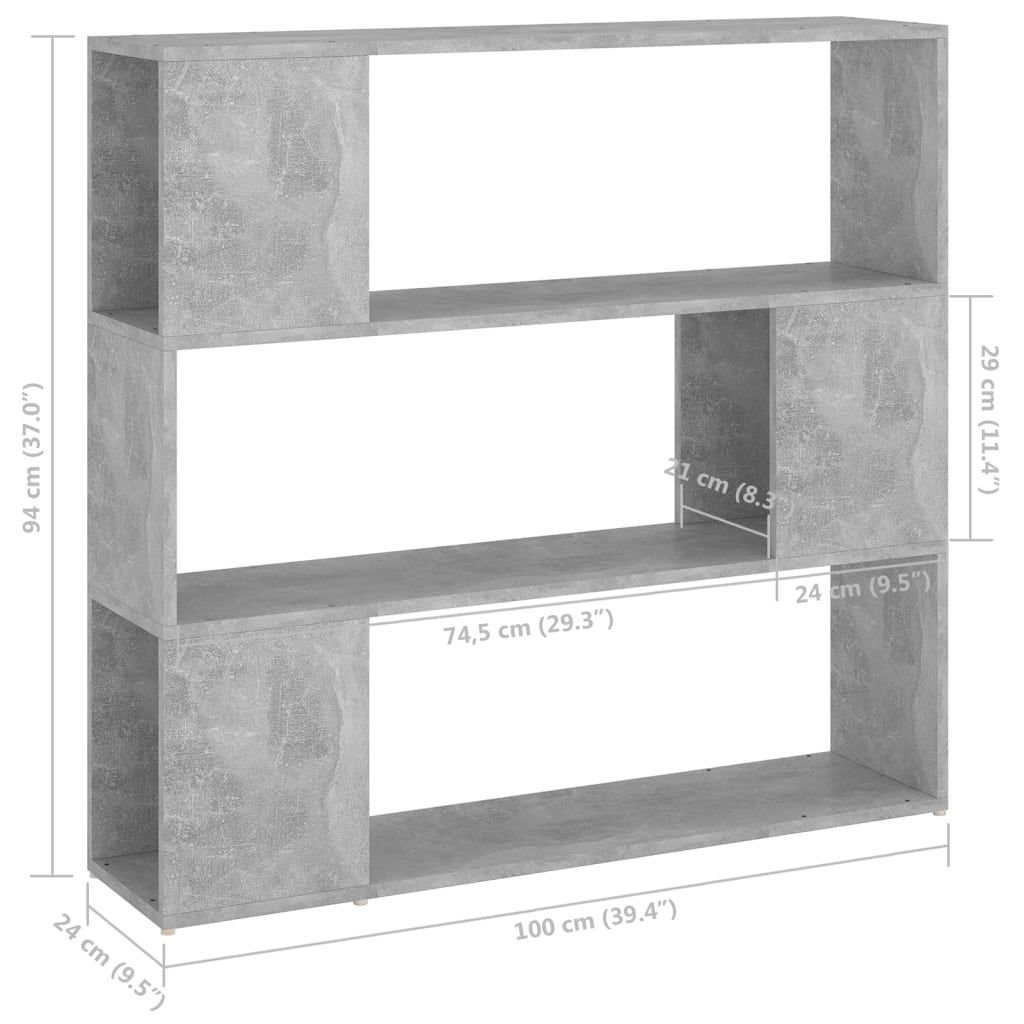 Bookcase Room Divider Concrete Grey 100x24x94 cm