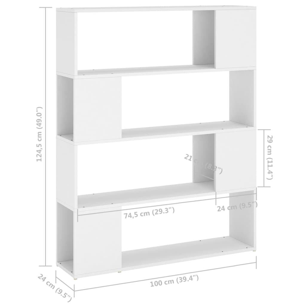 Bookcase Room Divider White 100x24x124 cm