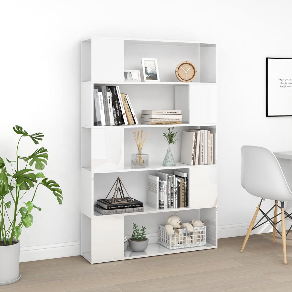 Bookcase Room Divider High Gloss White Wood Material