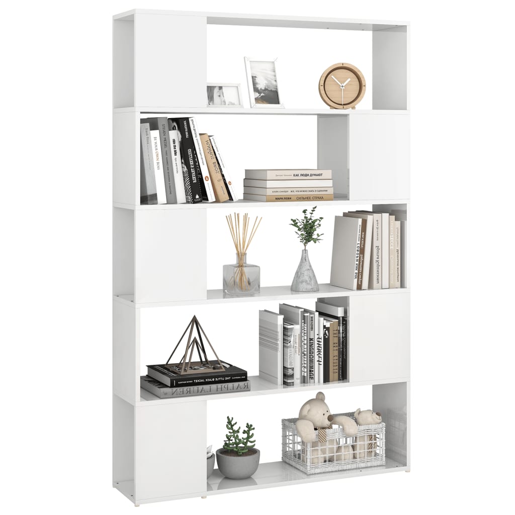 Bookcase Room Divider High Gloss White Wood Material