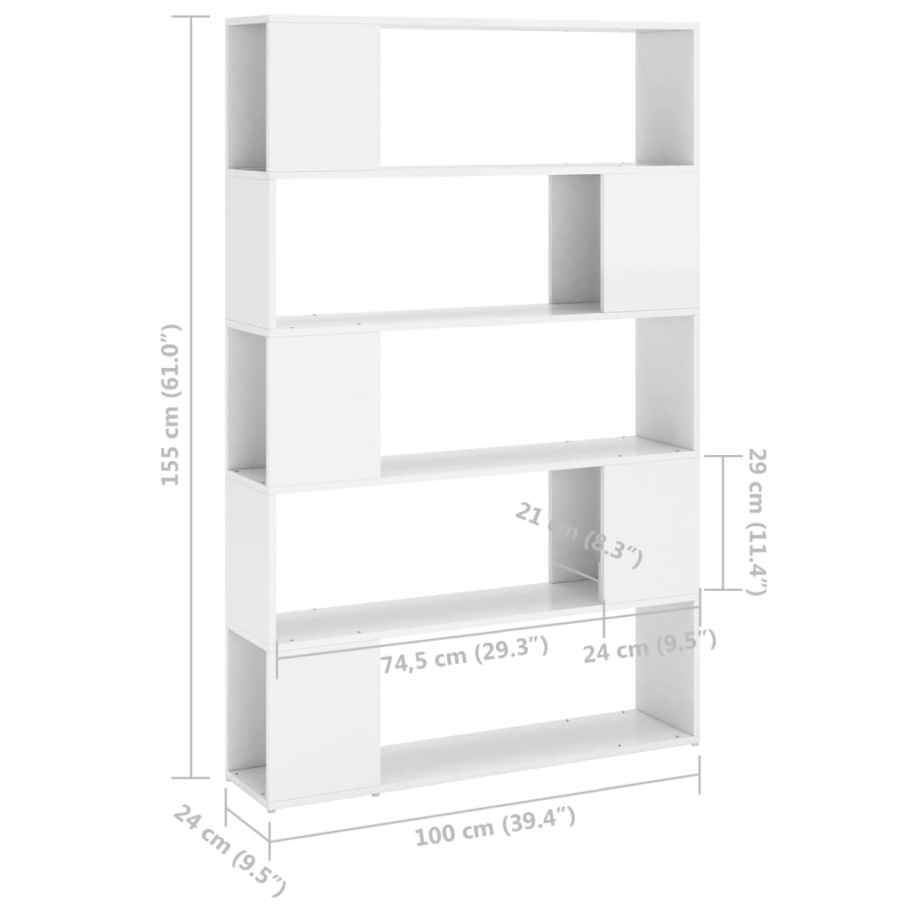Bookcase Room Divider High Gloss White Wood Material