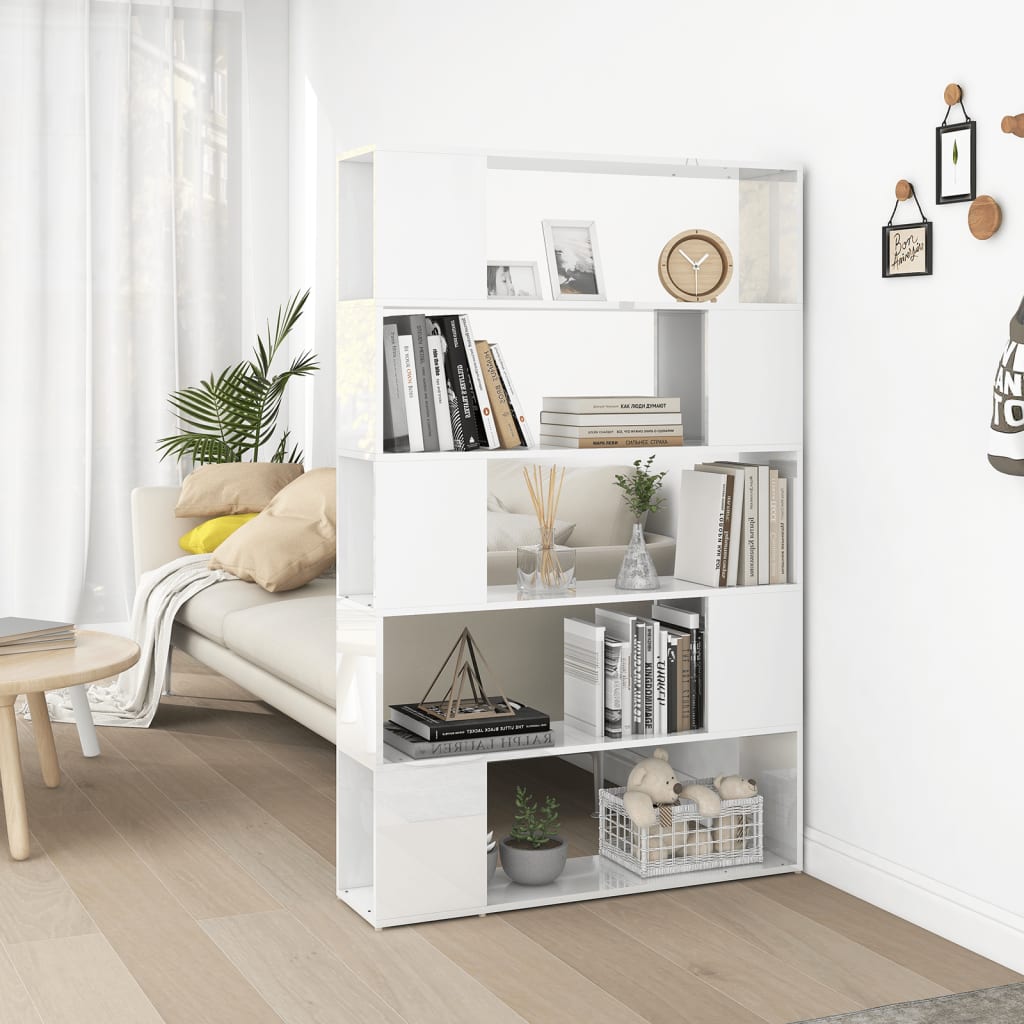 Bookcase Room Divider High Gloss White Wood Material