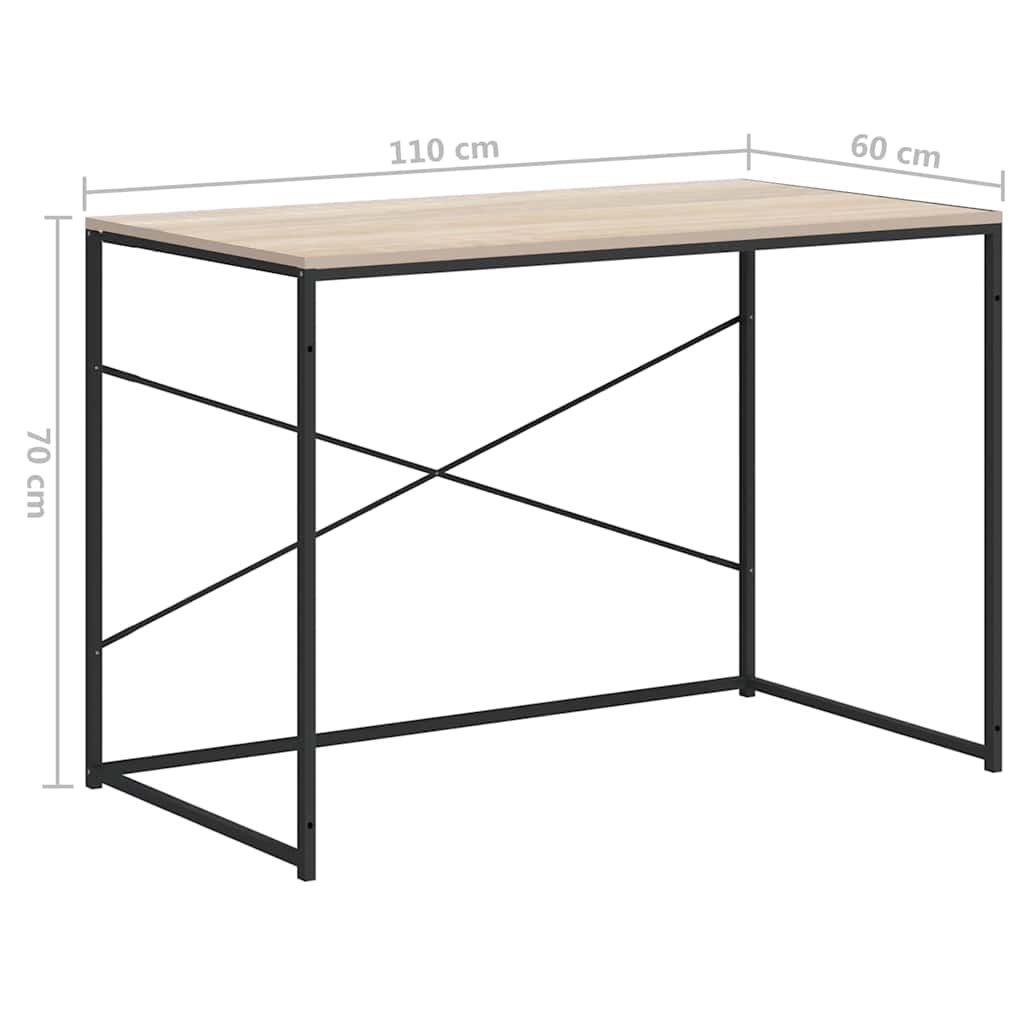 Computertisch Schwarz und Eiche-Optik 110x60x70cm Holzwerkstoff