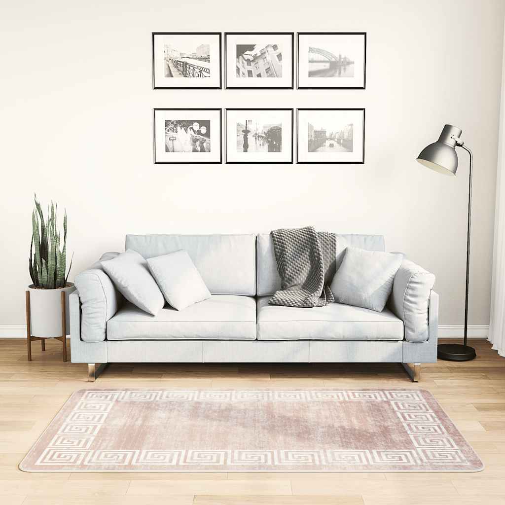 Teppich Waschbar 80x150 cm Beige Rutschfest