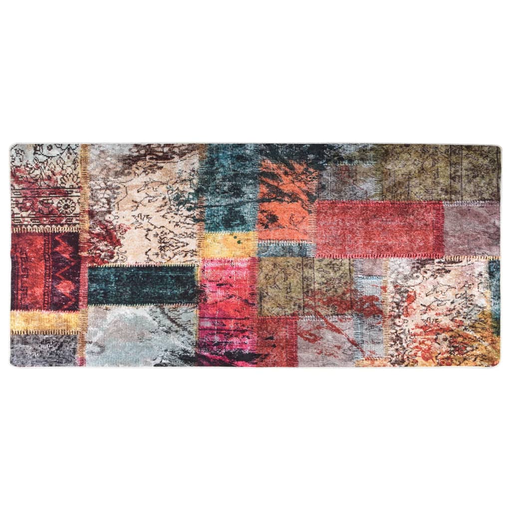 Tapis Patchwork Lavable 80x300 cm Multicolore Antidérapant