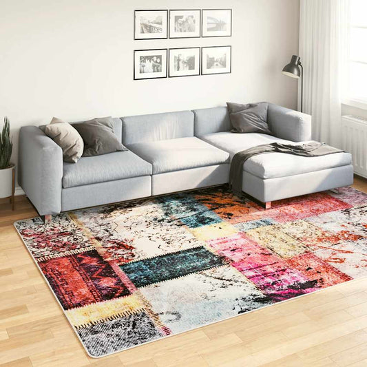 Tapis lavable patchwork multicolore 190x300 cm antidérapant