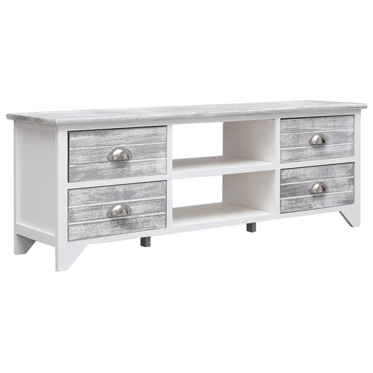 Meuble TV blanc et gris 108x30x40 cm en bois de paulownia massif