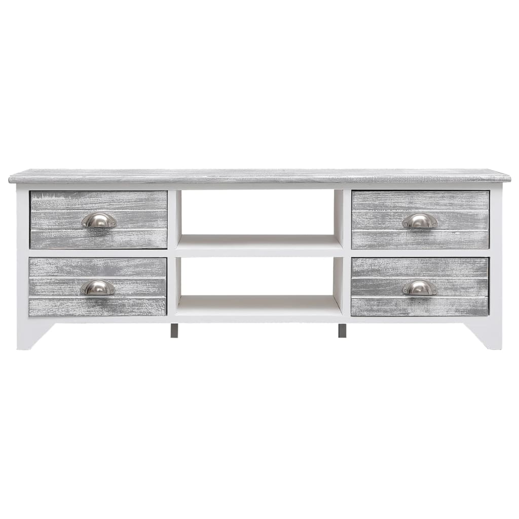 Meuble TV blanc et gris 108x30x40 cm en bois de paulownia massif