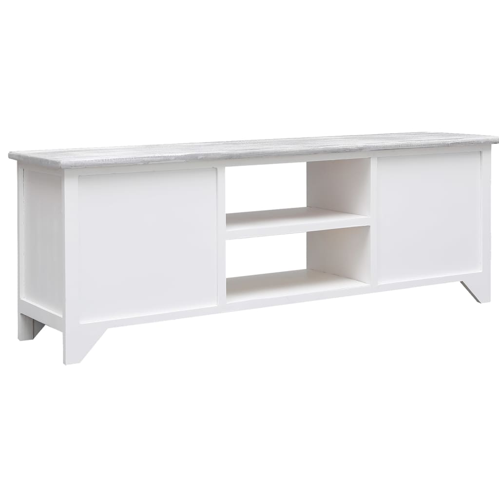 Meuble TV blanc et gris 108x30x40 cm en bois de paulownia massif
