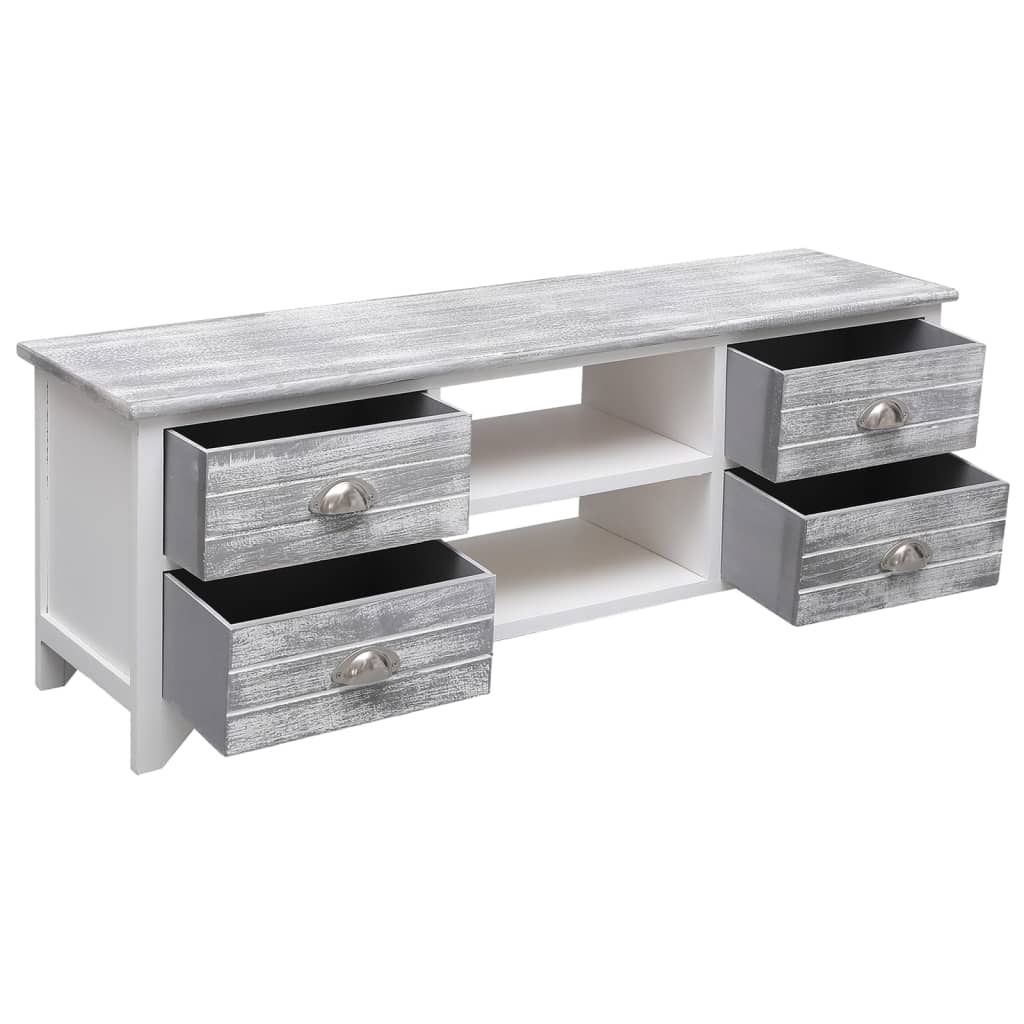 Meuble TV blanc et gris 108x30x40 cm en bois de paulownia massif