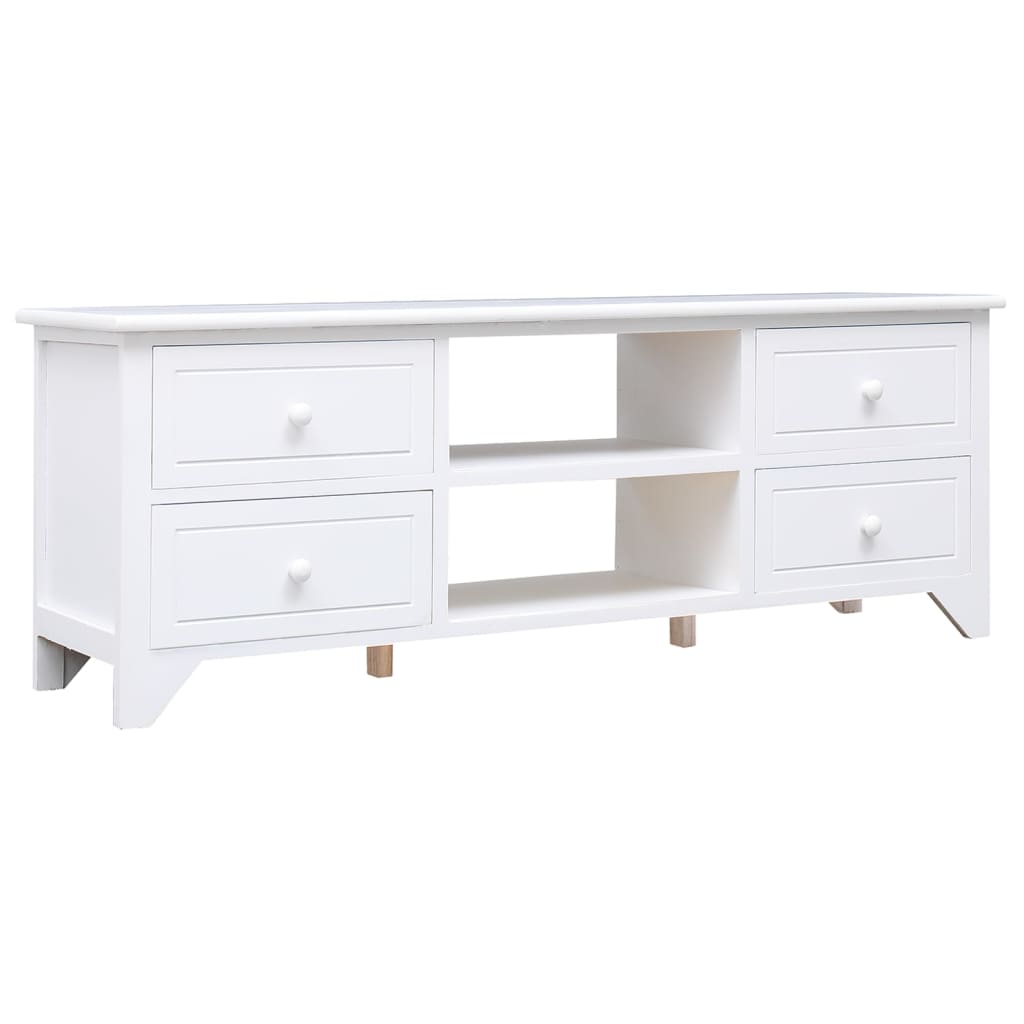 Meuble TV blanc 108x30x40 cm en bois de paulownia massif