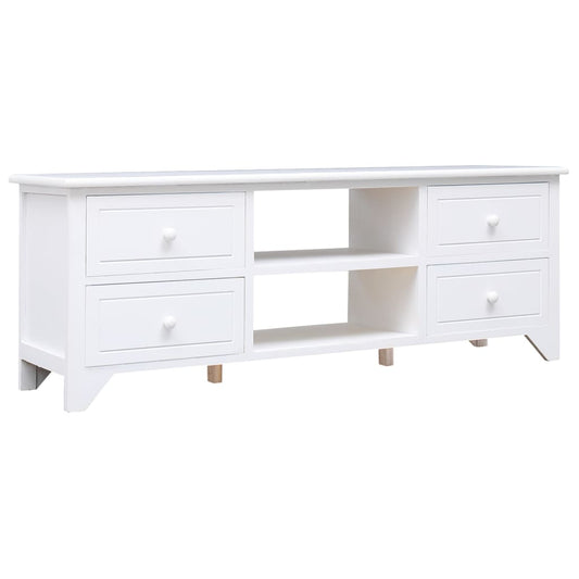 Meuble TV blanc 108x30x40 cm en bois de paulownia massif