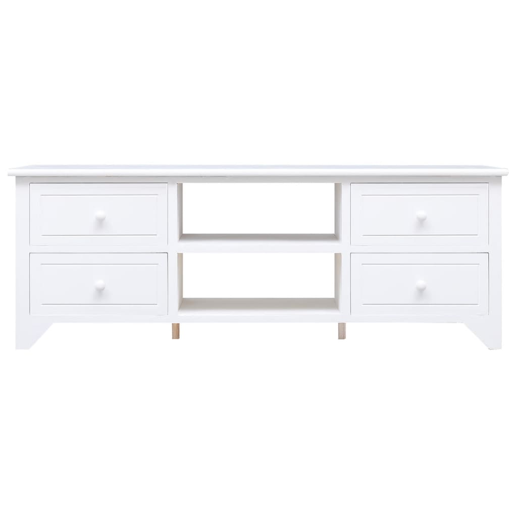 Meuble TV blanc 108x30x40 cm en bois de paulownia massif