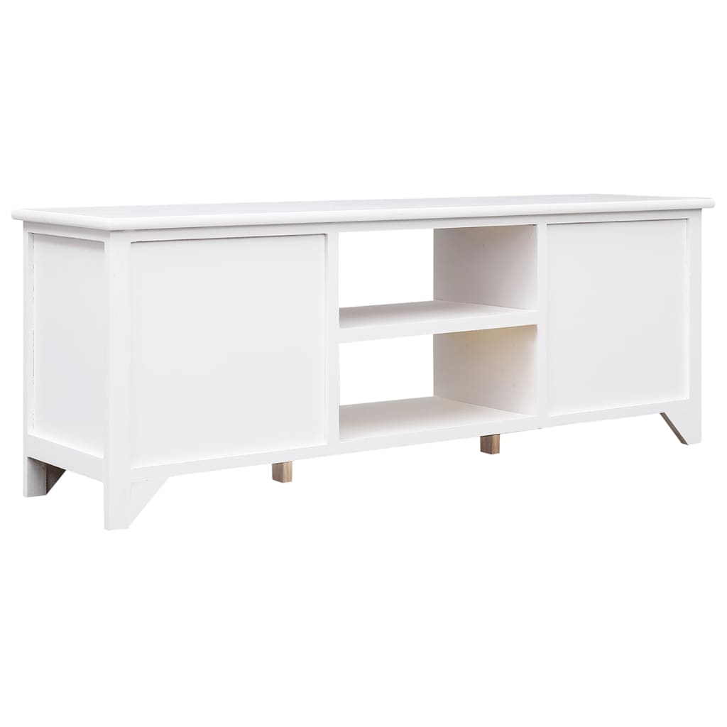 Meuble TV blanc 108x30x40 cm en bois de paulownia massif