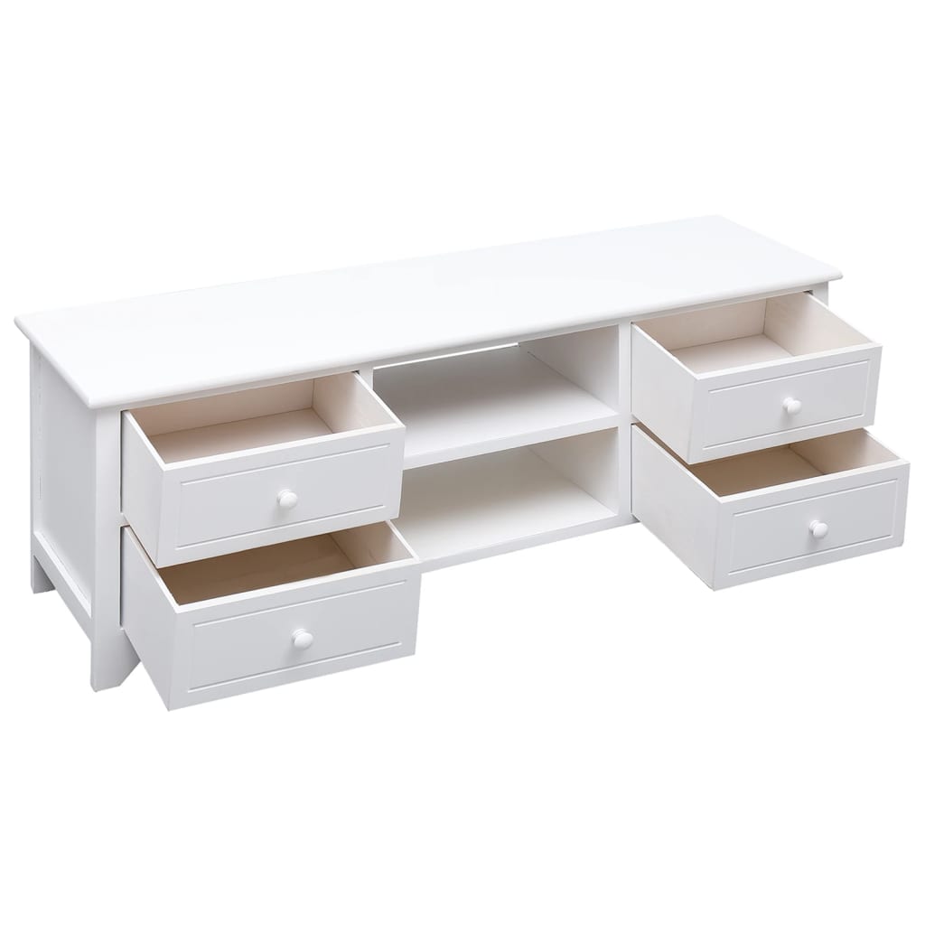 Meuble TV blanc 108x30x40 cm en bois de paulownia massif