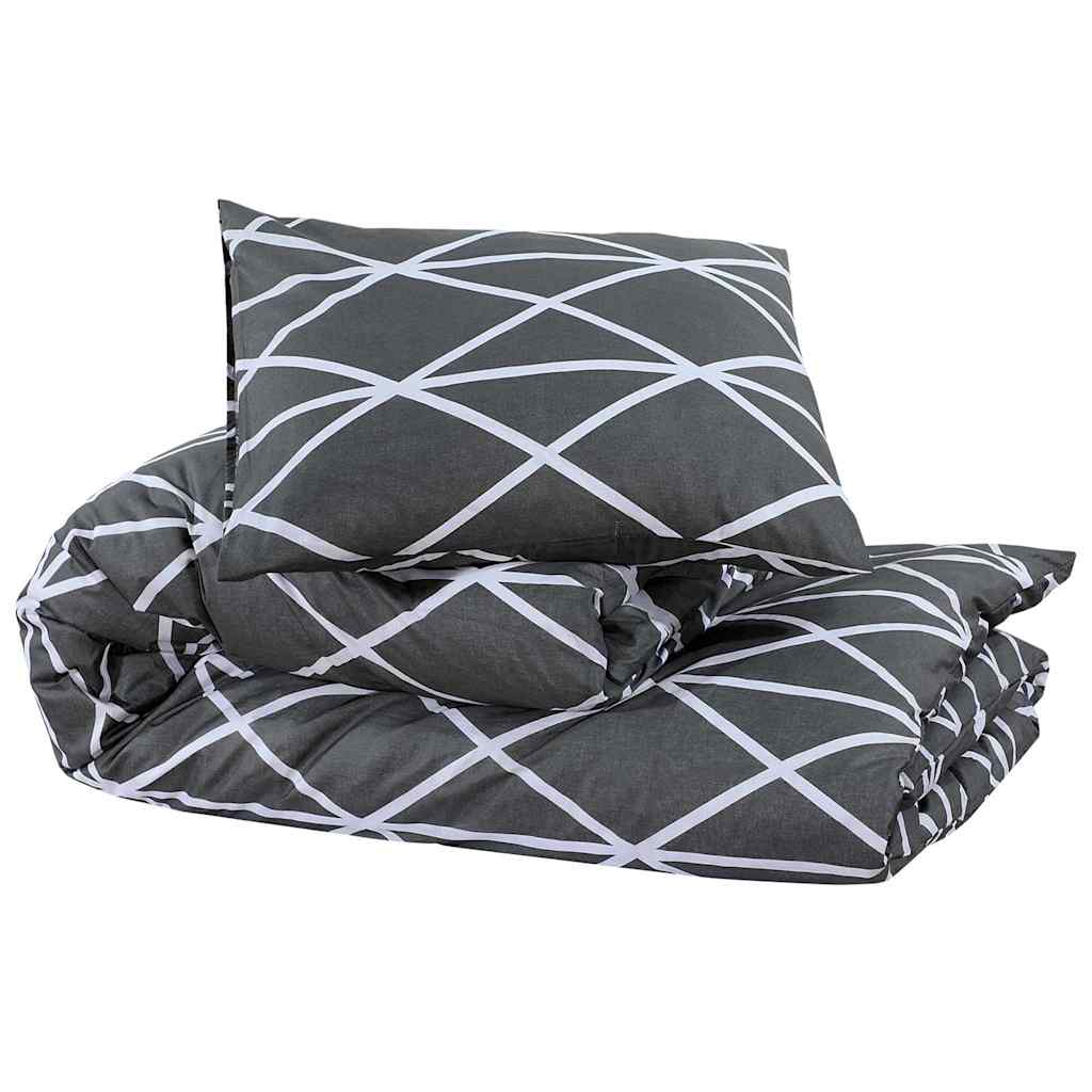 Bettwäsche-Set Dunkelgrau und Weiß 200x200 cm Baumwolle