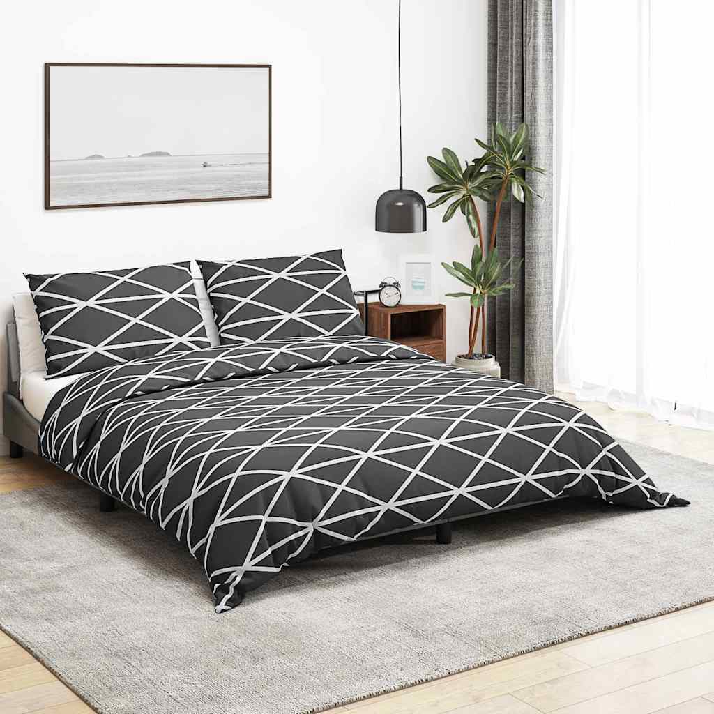 Bettwäsche-Set Dunkelgrau und Weiß 200x200 cm Baumwolle