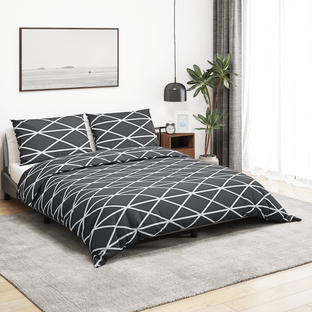 Bettwäsche-Set Dunkelgrau und Weiß 135x200 cm Baumwolle