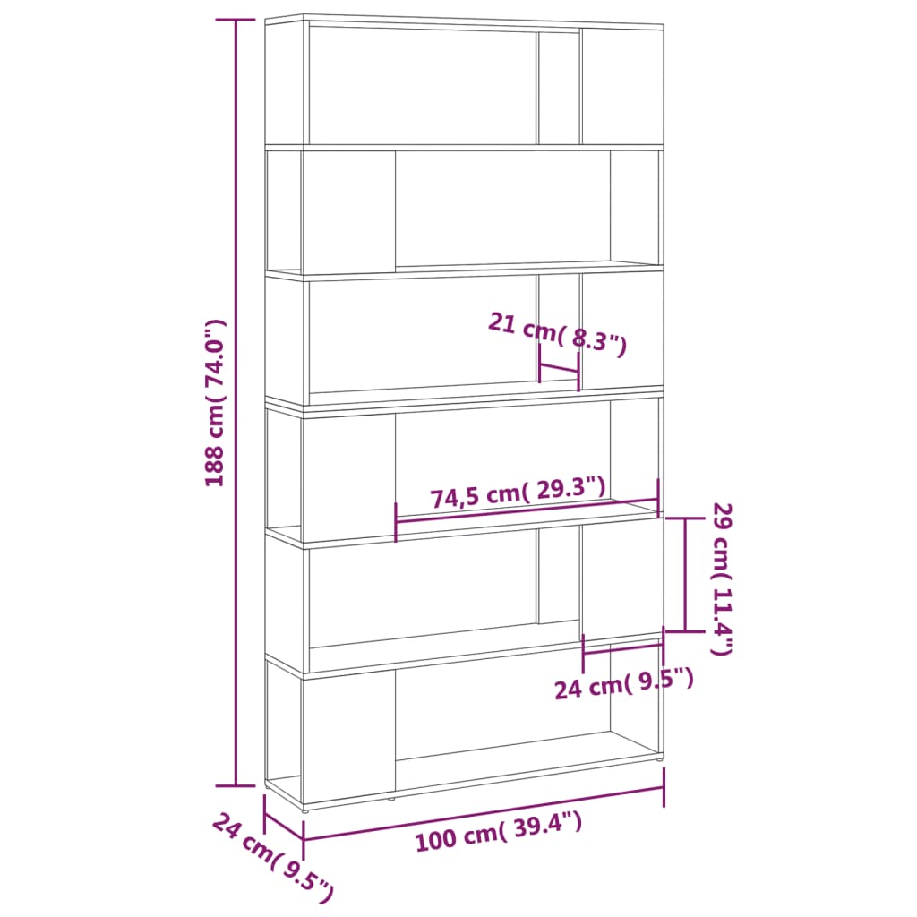 Bookcase room divider white 100x24x188 cm