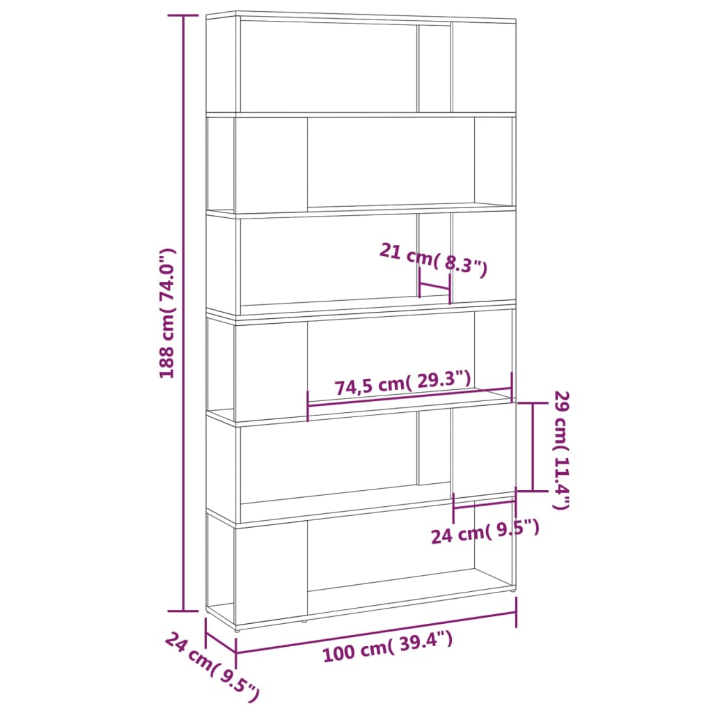 Bookcase room divider concrete grey 100x24x188 cm
