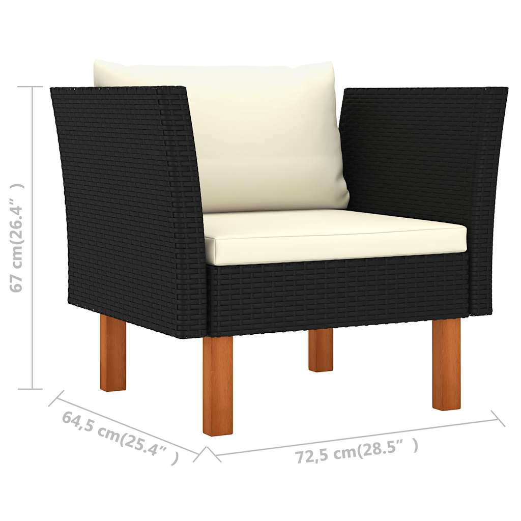 8-tlg. Garten-Lounge-Set Poly Rattan Eukalyptusholz Schwarz