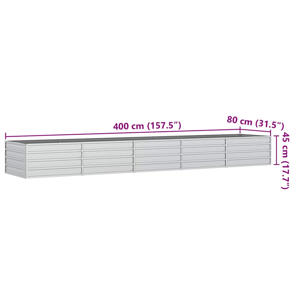 Garten-Hochbeet 400x80x45 cm Verzinkter Stahl Silber