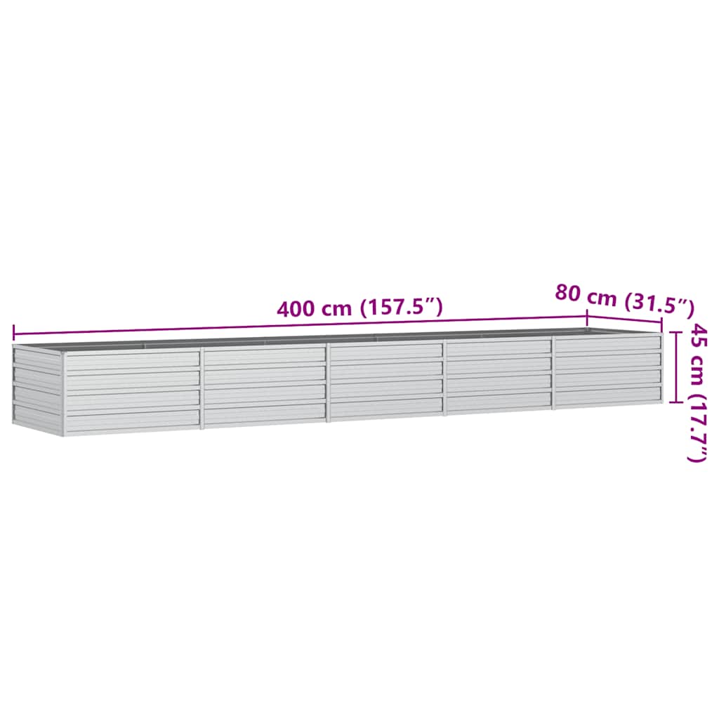 Garten-Hochbeet 400x80x45 cm Verzinkter Stahl Silber
