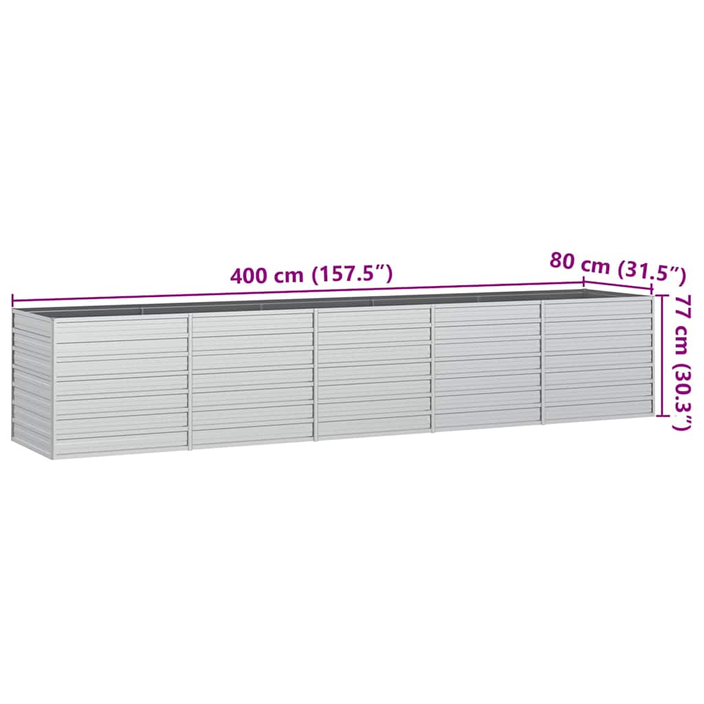 Garten-Hochbeet 400x80x77 cm Verzinkter Stahl Silber