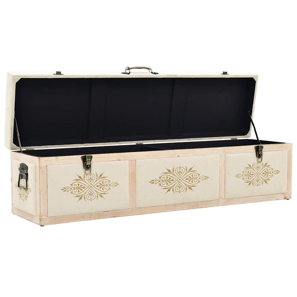 Aufbewahrungsbank 110 cm Cremefarben Massivholz Tannenholz und Stoff